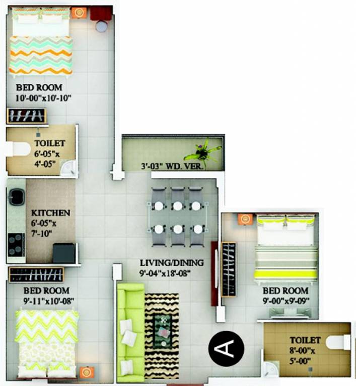 Rupayan Su Casa Unique (3BHK+2T (1,065 sq ft) 1065 sq ft)