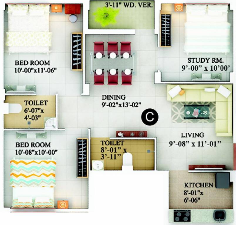Rupayan Su Casa Unique (2BHK+2T (1,075 sq ft) + Study Room 1075 sq ft) Rupayan Su Casa Unique (2BHK+2T (1,075 sq ft) + Study Room 1075 sq ft)