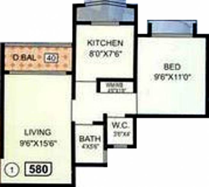 Nirmal Group Mumbai Tower Floor Plan (1BHK+1T (580 sq ft) 580 sq ft)