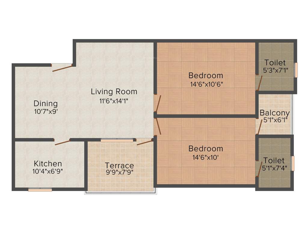 Kotecha Royal Florence (2BHK+2T (1,166 sq ft) 1166 sq ft)