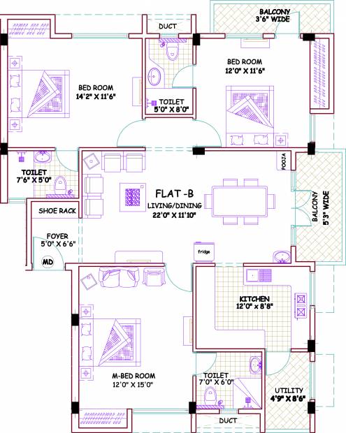 Ramaniyam Mithila (3BHK+3T (1,551 sq ft) + Pooja Room 1551 sq ft)