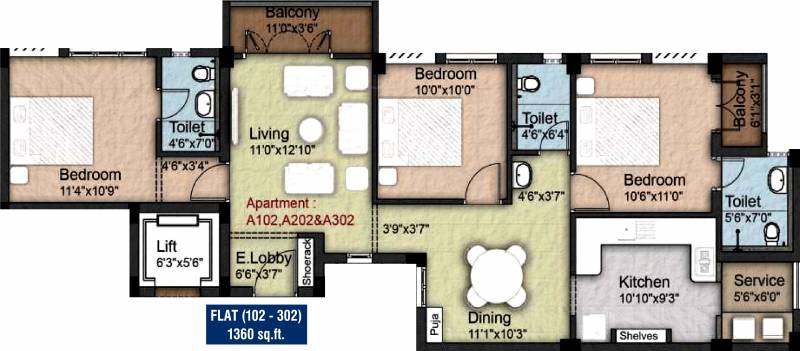 Newry Triton (3BHK+2T (1,360 sq ft) + Pooja Room 1360 sq ft)