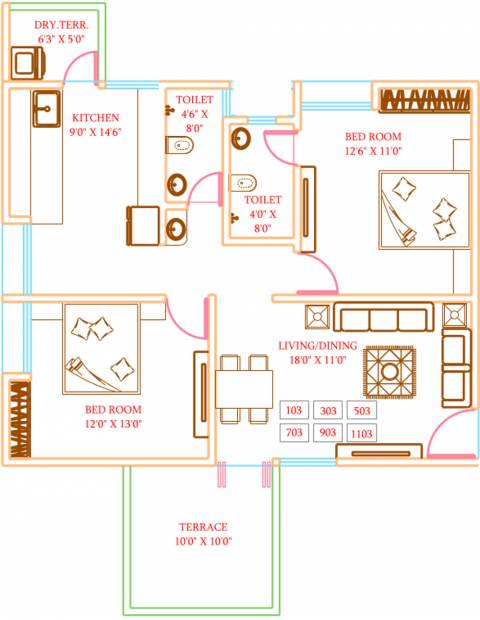 Naman Naman Galaxy (2BHK+2T (1,305 sq ft) 1305 sq ft)