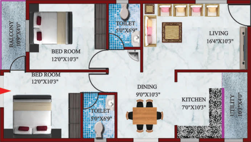 CMRS Misty Winds (2BHK+2T (1,064 sq ft) 1064 sq ft)