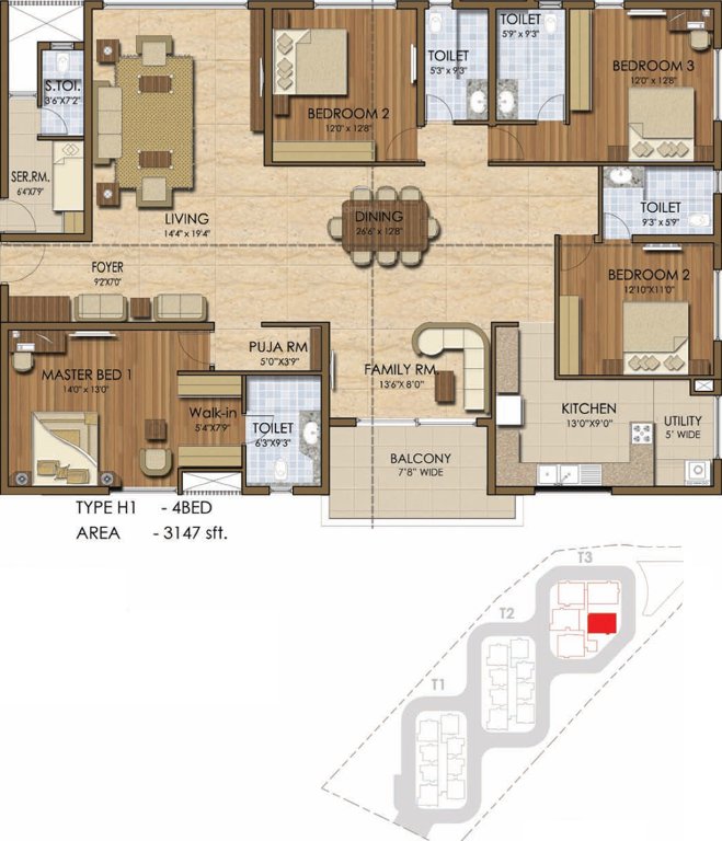 Prestige Ivy League (4BHK+4T (3,147 sq ft)   Servant Room 3147 sq ft)