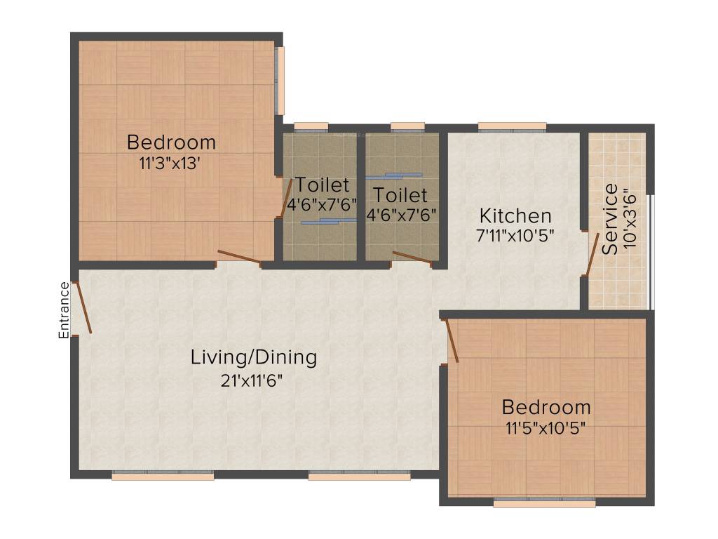 Rajkham Silver Crest (2BHK+2T (995 sq ft) 995 sq ft)
