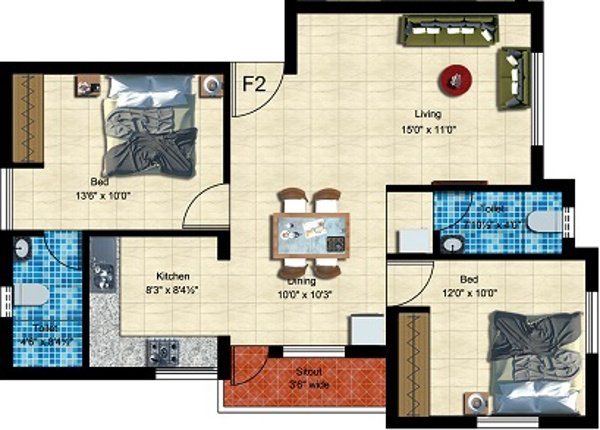 Arka Lupin (2BHK+2T (1,051 sq ft) 1051 sq ft)