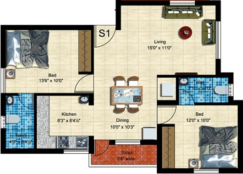 Arka Lupin (2BHK+2T (1,058 sq ft) 1058 sq ft)
