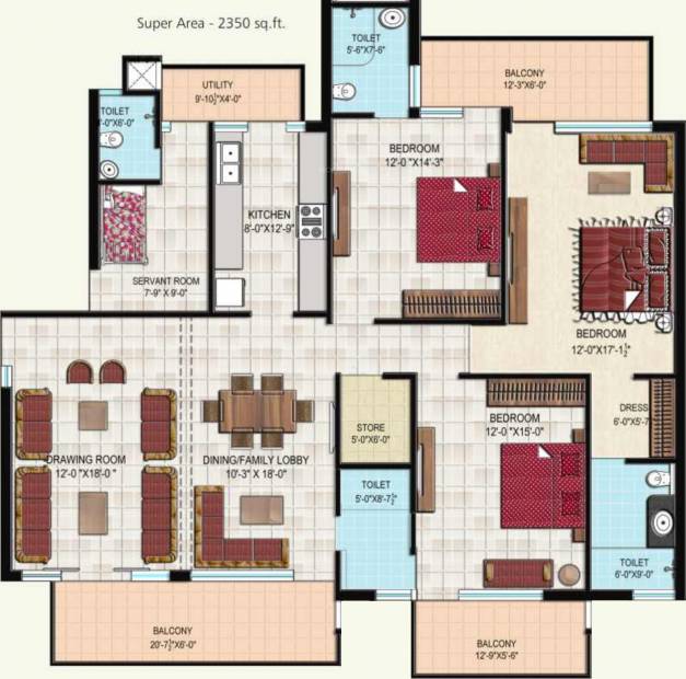 Gillco Parkhills (3BHK+3T (2,350 sq ft) + Servant Room 2350 sq ft)