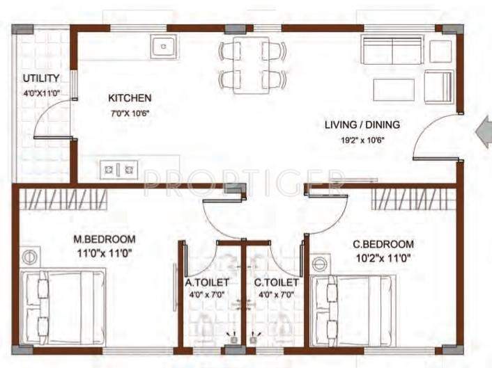 Indya The Greens (2BHK+2T (890 sq ft) 890 sq ft)
