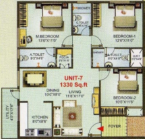 Apsara Gold (3BHK+3T (1,330 sq ft) 1330 sq ft)