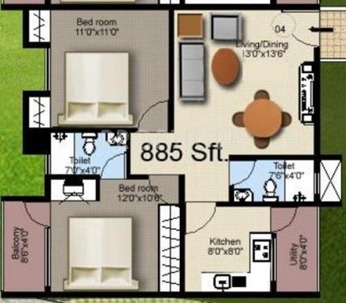 Mahaveer Sanctum Annex (2BHK+2T (885 sq ft) 885 sq ft)