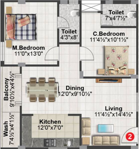 Shubham Prime Park (2BHK+2T (1,110 sq ft) 1110 sq ft)