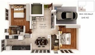 Bluewall Swasthi Residency (2BHK+2T (1,025 sq ft) 1025 sq ft)