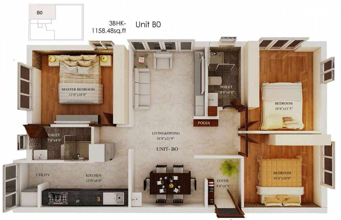 Bluewall Swasthi Residency (3BHK+2T (1,158 sq ft) 1158 sq ft)