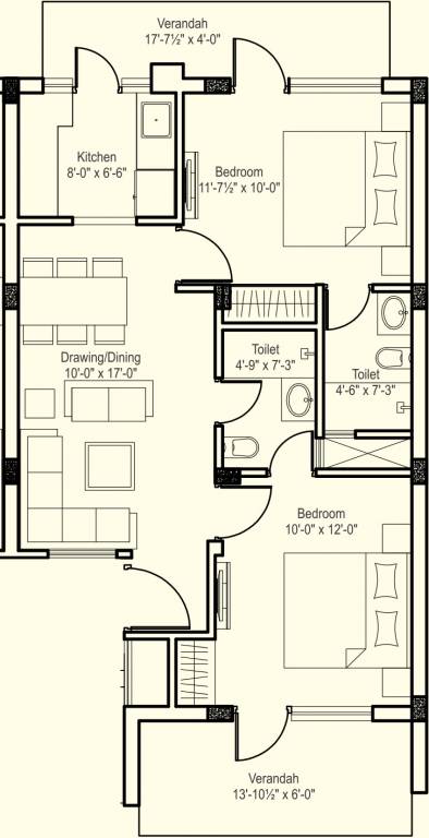 Best Orchid Greens (2BHK+2T (950 sq ft) 950 sq ft)