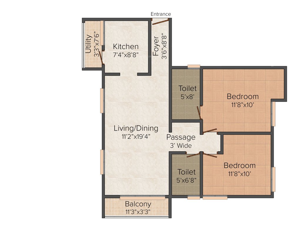 Rahul The White Fields (2BHK+2T (1,014 sq ft) 1014 sq ft)