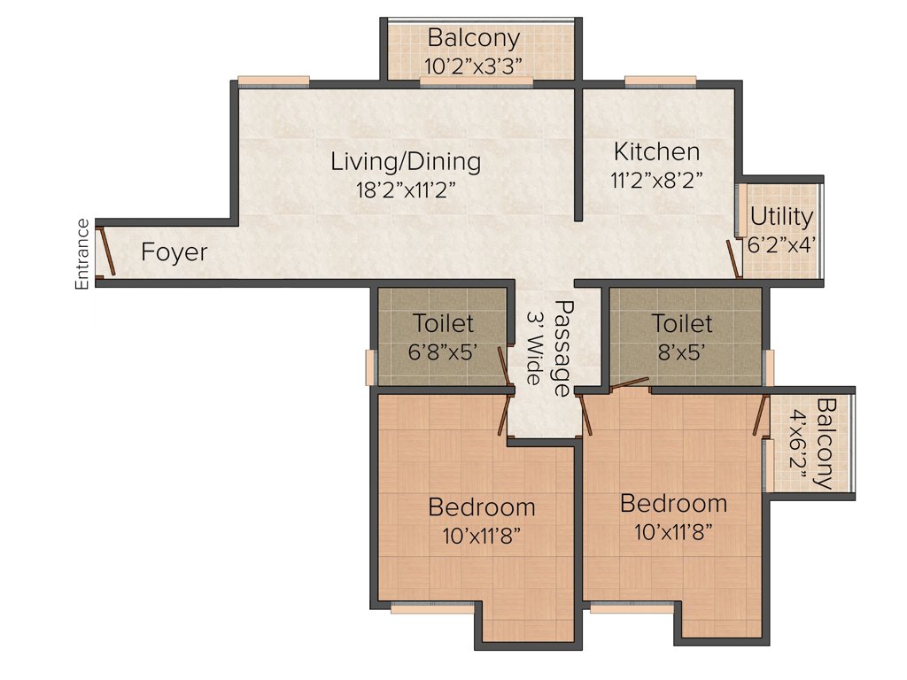 Rahul The White Fields (2BHK+2T (1,051 sq ft) 1051 sq ft)
