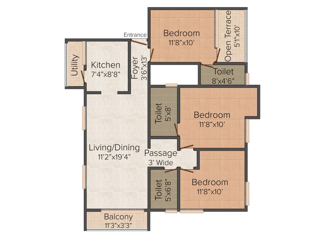 Rahul The White Fields (3BHK+3T (1,265 sq ft) 1265 sq ft)