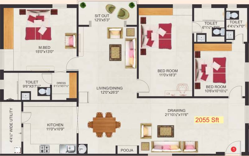 Pratyusha Sree Sai Brindavanam (3BHK+3T (2,055 sq ft) + Pooja Room 2055 sq ft)