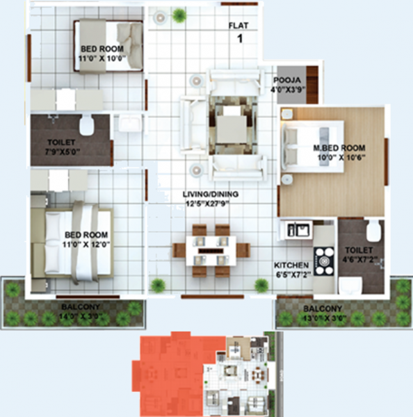 Tirumala Aarna Oaks (3BHK+2T (1,260 sq ft) + Pooja Room 1260 sq ft)