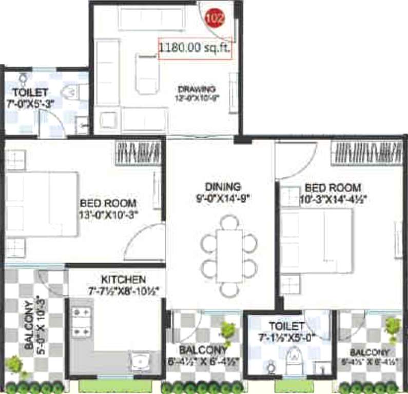 Virat Elegant (2BHK+2T (1,180 sq ft) 1180 sq ft)