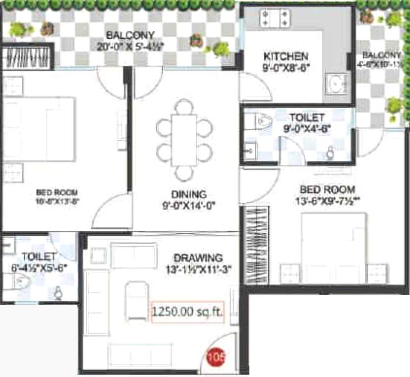 Virat Elegant (2BHK+2T (1,250 sq ft) 1250 sq ft)