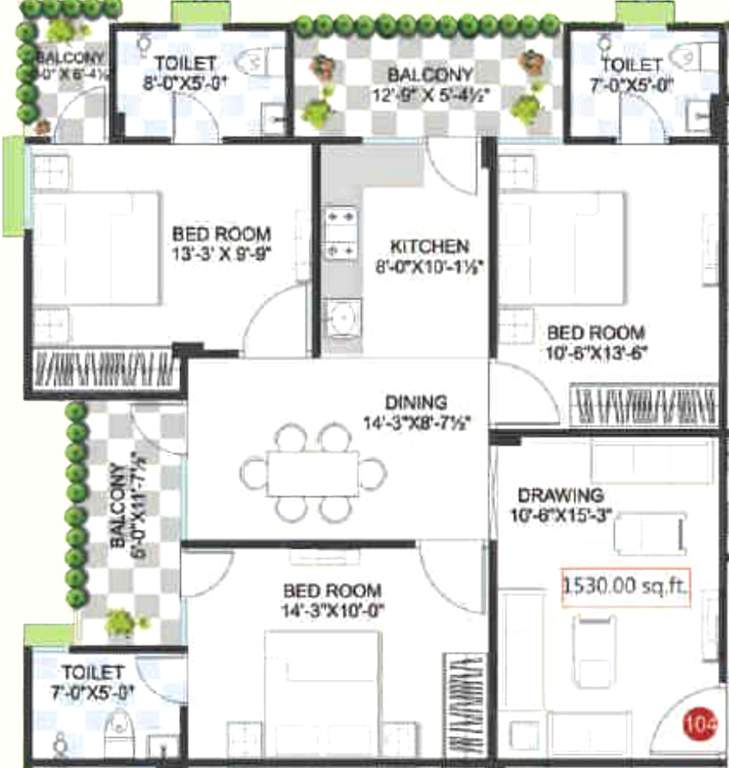 Virat Elegant (3BHK+3T (1,530 sq ft) 1530 sq ft)