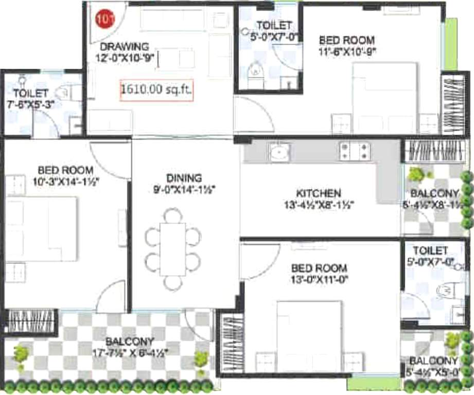 Virat Elegant (3BHK+3T (1,610 sq ft) 1610 sq ft)