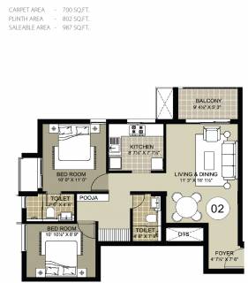942 sq ft 2 BHK Floor Plan Image - Achalare Realtors Apricot Available for  sale 