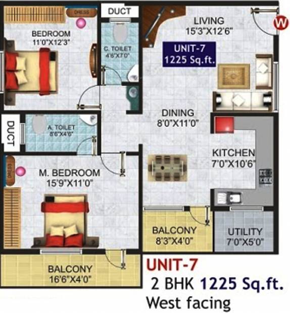 Mega Kamala Residency (2BHK+2T (1,225 sq ft) 1225 sq ft)