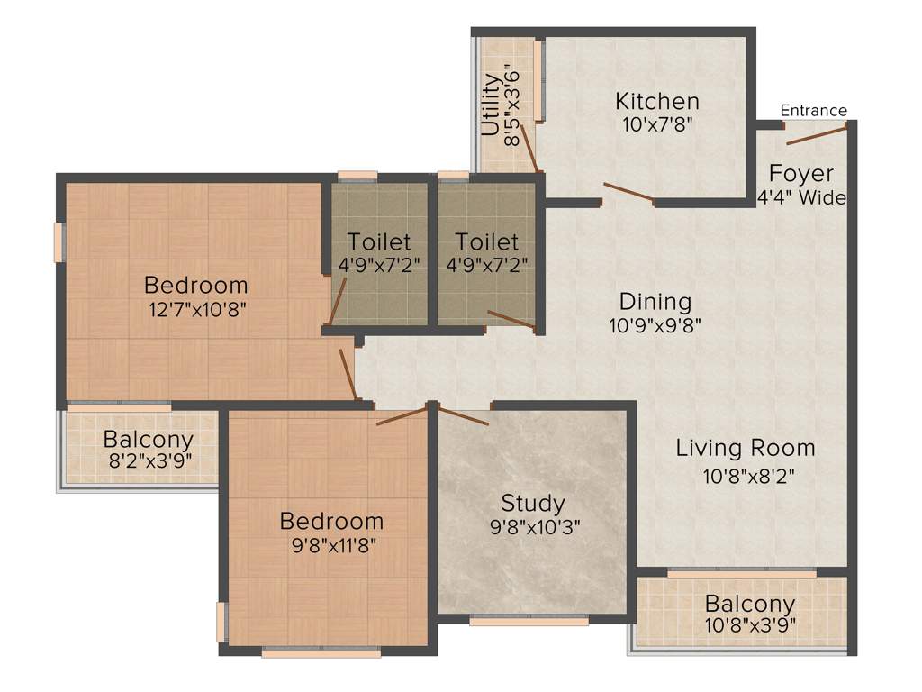 Hoysala Hoysala Evm (2BHK+2T (1,255 sq ft) + Study Room 1255 sq ft)