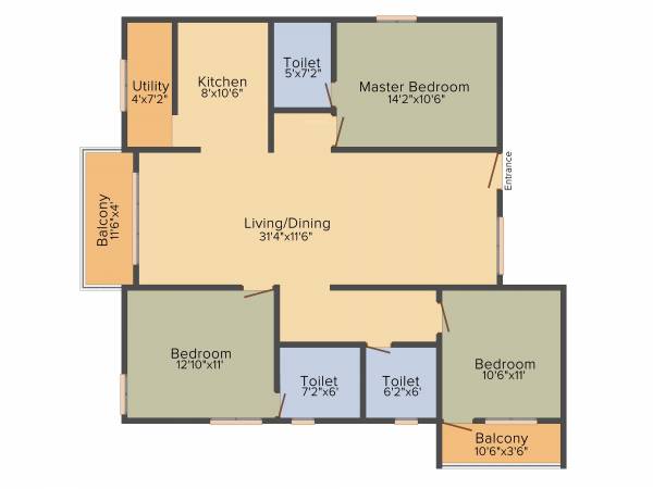 Pearlite Lakeside (3BHK+3T (1,627 sq ft) 1627 sq ft)