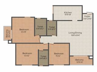 Prestige Gulmohar (3BHK+3T (1,756 sq ft) 1756 sq ft)