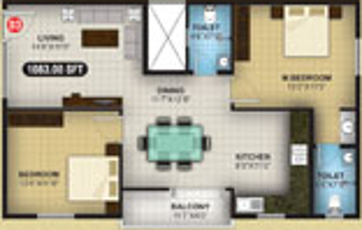 Sri Balaji Builders Paradise (2BHK+2T (1,043 sq ft) 1043 sq ft)