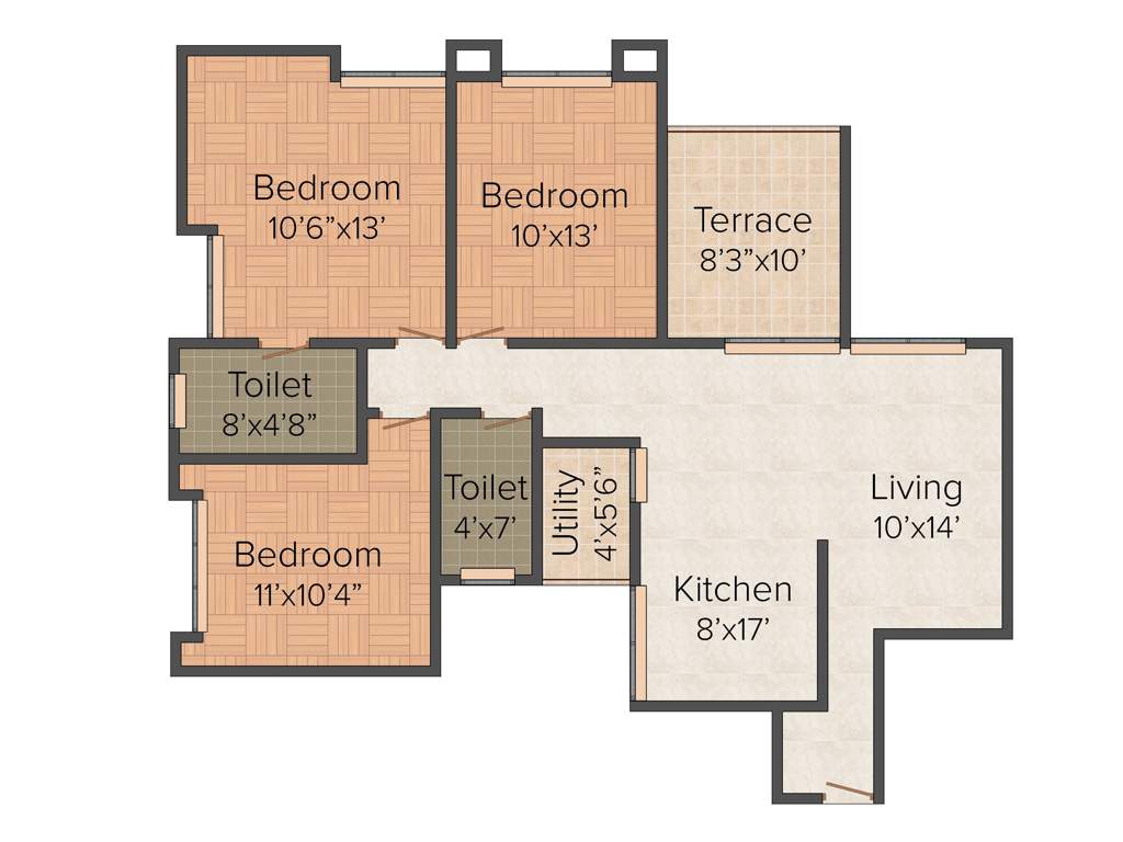 Ashish Ecstasy (3BHK+2T (1,215 sq ft) 1215 sq ft)