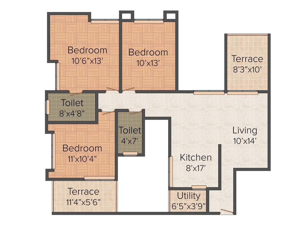 Ashish Ecstasy (3BHK+2T (1,302 sq ft) 1302 sq ft)