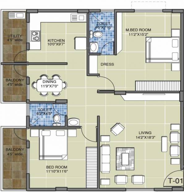 Columbia Gr Residency (2BHK+2T (1,311 sq ft) 1311 sq ft)
