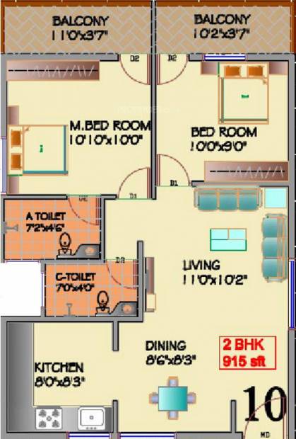 Keystone Properties Sri Sai Residency (2BHK+2T (915 sq ft) 915 sq ft)
