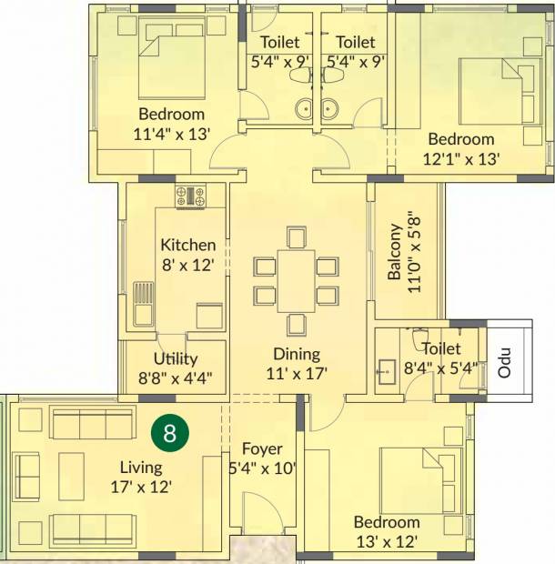 Appaswamy Trellis South Phase (3BHK+3T (1,888 sq ft) 1888 sq ft)