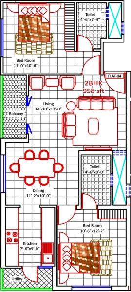 Regal Rich Blossoms (2BHK+2T (958 sq ft) 958 sq ft)