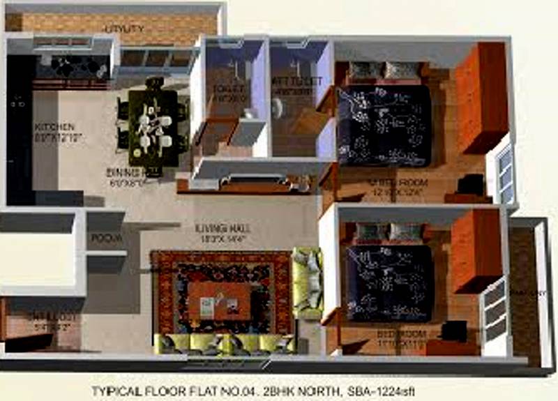 Akshaya Bangalore Classic Homes (2BHK+2T (1,224 sq ft) + Pooja Room 1224 sq ft)