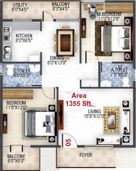 Baldota Elegant (2BHK+2T (1,355 sq ft) 1355 sq ft) Baldota Elegant (2BHK+2T (1,355 sq ft) 1355 sq ft)