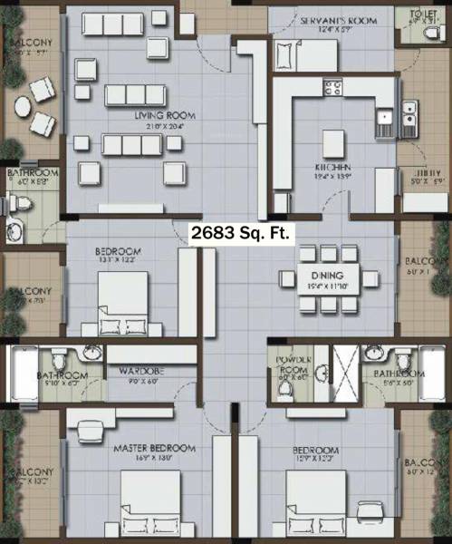 Carbon Nethaniah (3BHK+3T (2,683 sq ft) + Servant Room 2683 sq ft)