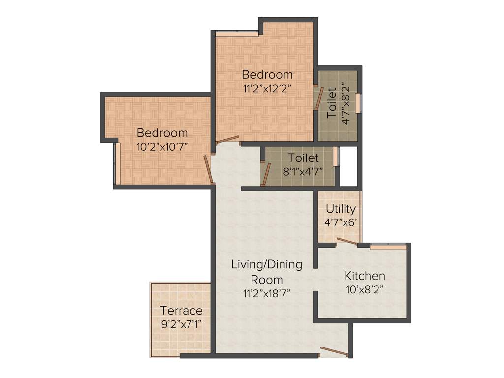 Choice Goodwill Valencia (2BHK+2T (1,020 sq ft) 1020 sq ft)