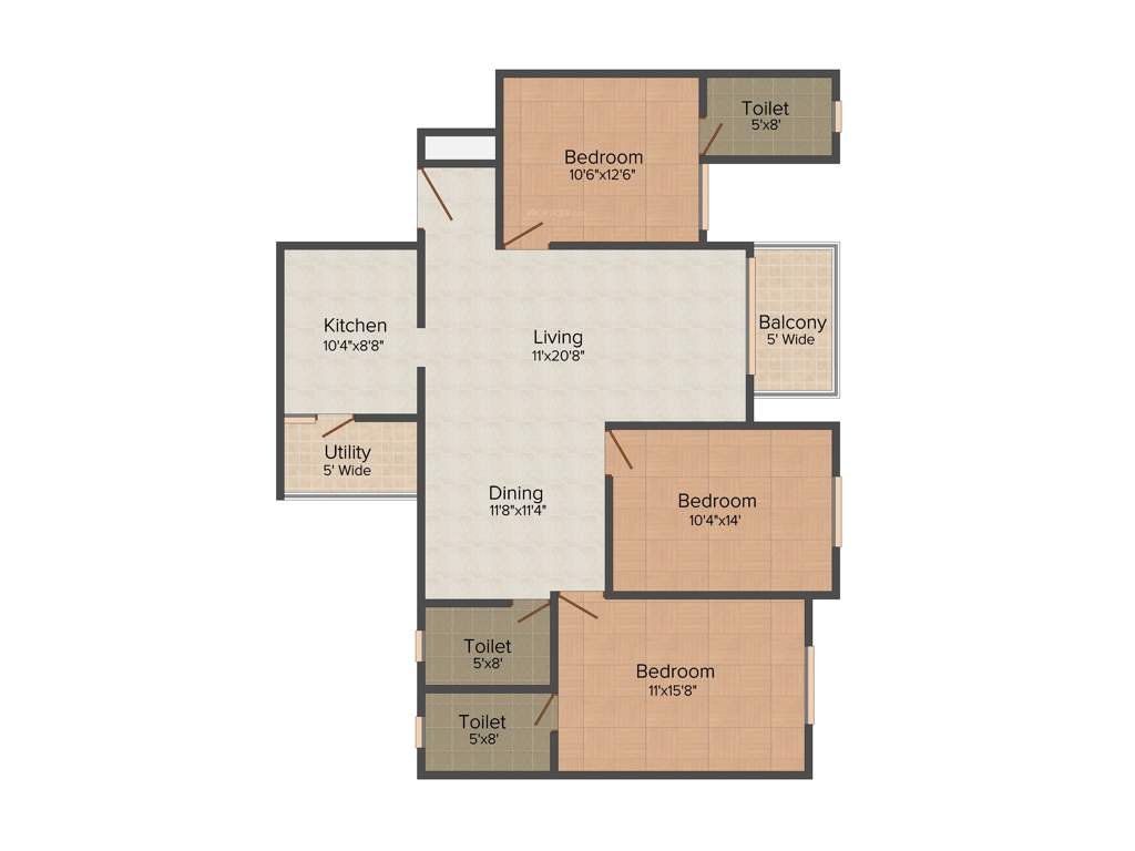 Plaza Pristine Acres Phase 2 (3BHK+3T (1,499 sq ft) 1499 sq ft)