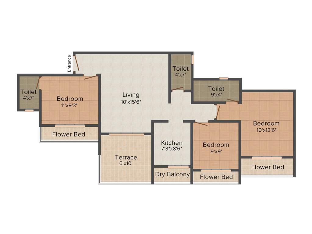 RN Rainbow Heights (3BHK+3T (1,325 sq ft) 1325 sq ft)