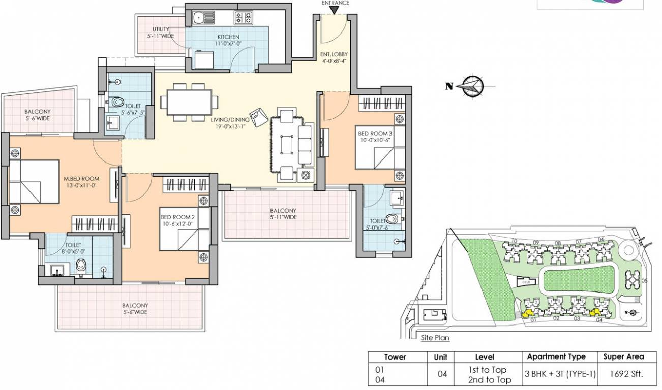 M3M Marina (3BHK+3T (1,692 sq ft) 1692 sq ft)