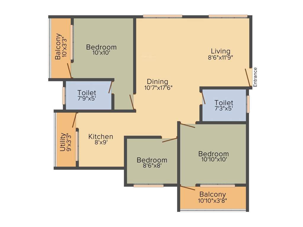 Advaita Blossom (3BHK+2T (1,222 sq ft) 1222 sq ft)