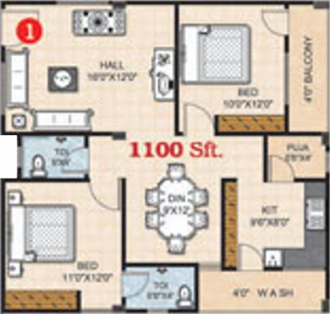 Umas Infinite Heights (2BHK+2T (1,100 sq ft) + Pooja Room 1100 sq ft)